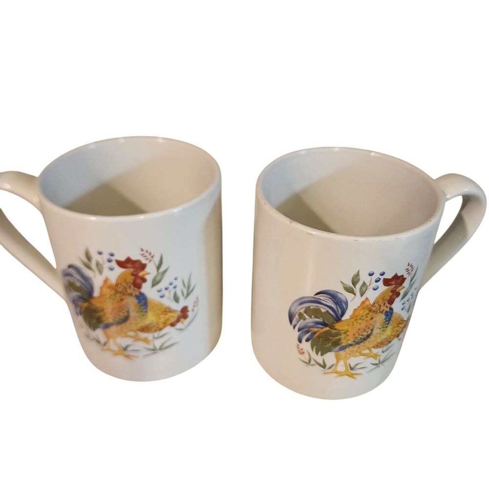 Set of 2 Corelle Coordinates Country Morning Rooster Mugs/Cups Stoneware